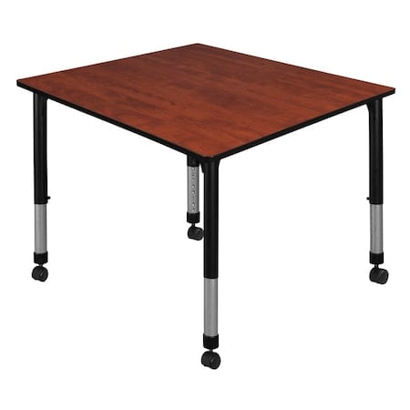 Square Mobile Tables, 48 W, 48 L, 23-34 H, Wood, Metal, Cherry MPN:TB4848CHAPCBK