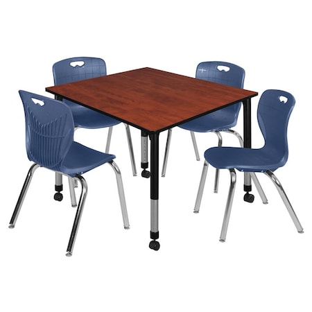 Tables > Height Adjustable > Square Mobile Table & Chair Sets, 48 W, 48 L, 23-34 H, Cherry MPN:TB4848CHAPCBK40NV