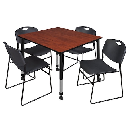 Tables > Height Adjustable > Square Mobile Table & Chair Sets, 48 W, 48 L, 23-34 H, Cherry MPN:TB4848CHAPCBK44BK