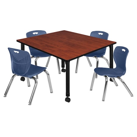 Tables > Height Adjustable > Square Mobile Table & Chair Sets, 48 W, 48 L, 23-34 H, Cherry MPN:TB4848CHAPCBK45NV