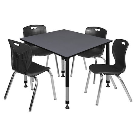 Tables > Height Adjustable > Square Table & Chair Sets, 48 W, 48 L, 23-34 H, Grey MPN:TB4848GYAPBK40BK