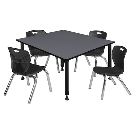 Tables > Height Adjustable > Square Table & Chair Sets, 48 W, 48 L, 23-34 H, Grey MPN:TB4848GYAPBK45BK