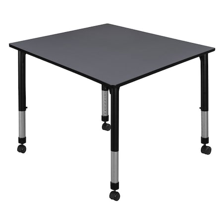 Square Mobile Tables, 48 W, 48 L, 23-34 H, Wood, Metal, Grey MPN:TB4848GYAPCBK
