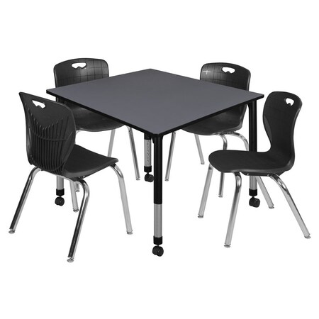 Tables > Height Adjustable > Square Mobile Table & Chair Sets, 48 W, 48 L, 23-34 H, Grey MPN:TB4848GYAPCBK40BK