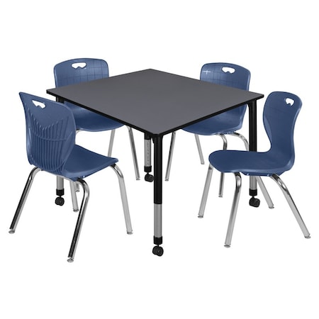 Tables > Height Adjustable > Square Mobile Table & Chair Sets, 48 W, 48 L, 23-34 H, Grey MPN:TB4848GYAPCBK40NV