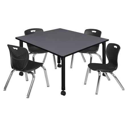 Tables > Height Adjustable > Square Mobile Table & Chair Sets, 48 W, 48 L, 23-34 H, Grey MPN:TB4848GYAPCBK45BK