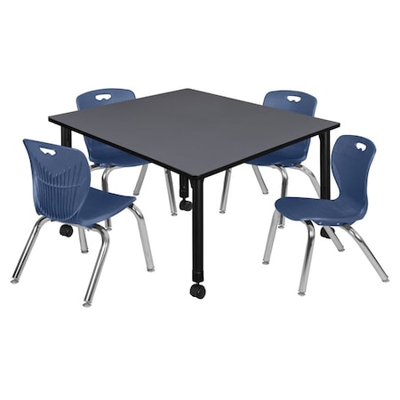 Tables > Height Adjustable > Square Mobile Table & Chair Sets, 48 W, 48 L, 23-34 H, Grey MPN:TB4848GYAPCBK45NV