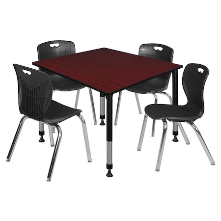 Tables > Height Adjustable > Square Table & Chair Sets, 48 W, 48 L, 23-34 H, Mahogany MPN:TB4848MHAPBK40BK