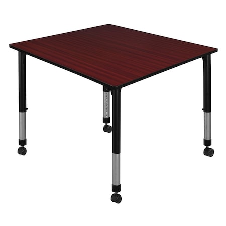 Square Mobile Tables, 48 W, 48 L, 23-34 H, Wood, Metal, Mahogany MPN:TB4848MHAPCBK