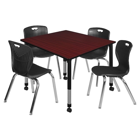 Tables > Height Adjustable > Square Mobile Table & Chair Sets, 48 W, 48 L, 23-34 H, Mahogany MPN:TB4848MHAPCBK40BK