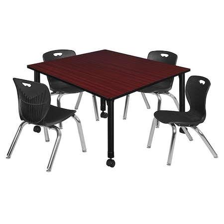 Tables > Height Adjustable > Square Mobile Table & Chair Sets, 48 W, 48 L, 23-34 H, Mahogany MPN:TB4848MHAPCBK45BK