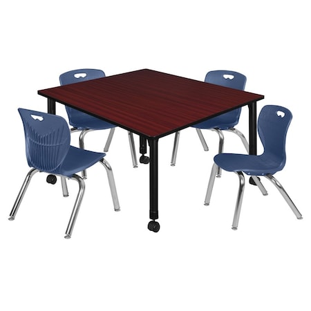 Tables > Height Adjustable > Square Mobile Table & Chair Sets, 48 W, 48 L, 23-34 H, Mahogany MPN:TB4848MHAPCBK45NV