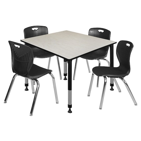 Tables > Height Adjustable > Square Table & Chair Sets, 48 W, 48 L, 23-34 H, Maple MPN:TB4848PLAPBK40BK
