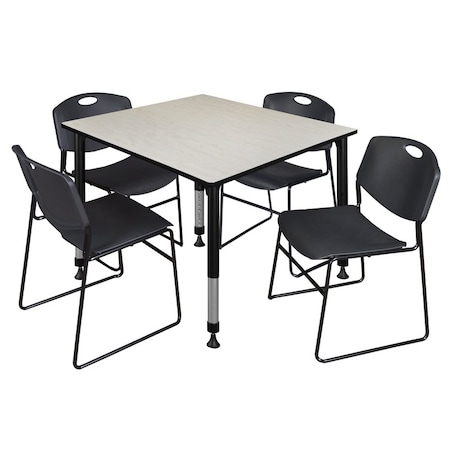 Tables > Height Adjustable > Square Table & Chair Sets, 48 W, 48 L, 23-34 H, Maple MPN:TB4848PLAPBK44BK