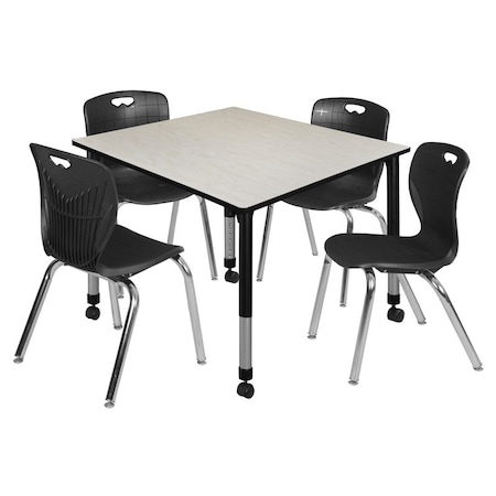Tables > Height Adjustable > Square Mobile Table & Chair Sets, 48 W, 48 L, 23-34 H, Maple MPN:TB4848PLAPCBK40BK