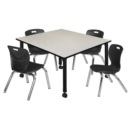 Tables > Height Adjustable > Square Mobile Table & Chair Sets, 48 W, 48 L, 23-34 H, Maple MPN:TB4848PLAPCBK45BK