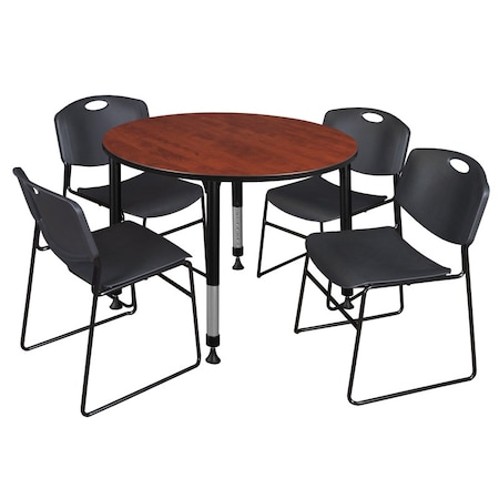 Tables > Height Adjustable > Round Table & Chair Sets, 48 W, 48 L, 23-34 H, Cherry MPN:TB48RNDCHAPBK44BK