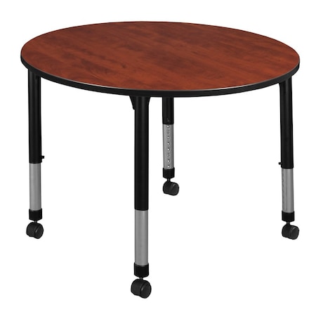 Round Mobile Tables, 48 W, 48 L, 23-34 H, Wood, Metal, Cherry MPN:TB48RNDCHAPCBK