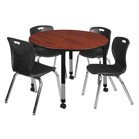 Tables > Height Adjustable > Round Mobile Table & Chair Sets, 48 W, 48 L, 23-34 H, Cherry MPN:TB48RNDCHAPCBK40BK