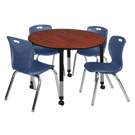 Tables > Height Adjustable > Round Mobile Table & Chair Sets, 48 W, 48 L, 23-34 H, Cherry MPN:TB48RNDCHAPCBK40NV