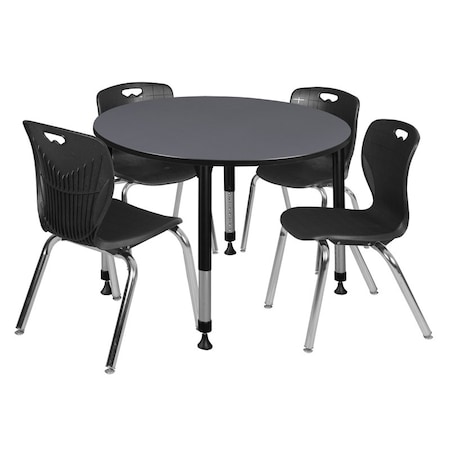 Tables > Height Adjustable > Round Table & Chair Sets, 48 W, 48 L, 23-34 H, Grey MPN:TB48RNDGYAPBK40BK
