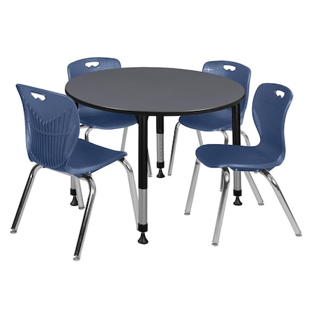 Tables > Height Adjustable > Round Table & Chair Sets, 48 W, 48 L, 23-34 H, Grey MPN:TB48RNDGYAPBK40NV