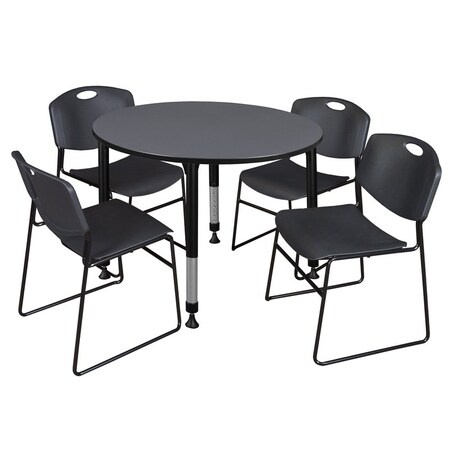 Tables > Height Adjustable > Round Table & Chair Sets, 48 W, 48 L, 23-34 H, Grey MPN:TB48RNDGYAPBK44BK