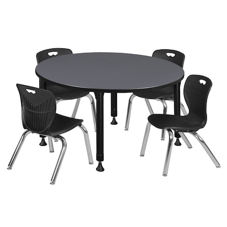 Tables > Height Adjustable > Round Table & Chair Sets, 48 W, 48 L, 23-34 H, Grey MPN:TB48RNDGYAPBK45BK