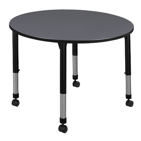 Round Mobile Tables, 48 W, 48 L, 23-34 H, Wood, Metal, Grey MPN:TB48RNDGYAPCBK