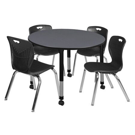 Tables > Height Adjustable > Round Mobile Table & Chair Sets, 48 W, 48 L, 23-34 H, Grey MPN:TB48RNDGYAPCBK40BK