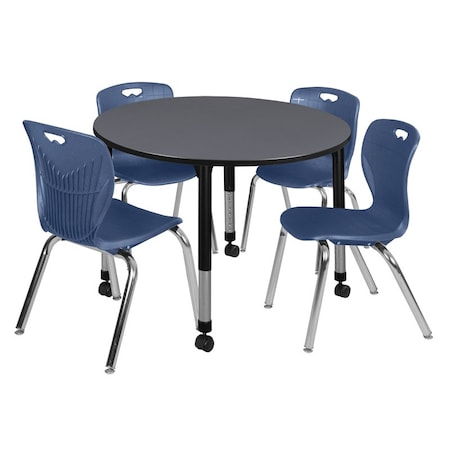 Tables > Height Adjustable > Round Mobile Table & Chair Sets, 48 W, 48 L, 23-34 H, Grey MPN:TB48RNDGYAPCBK40NV