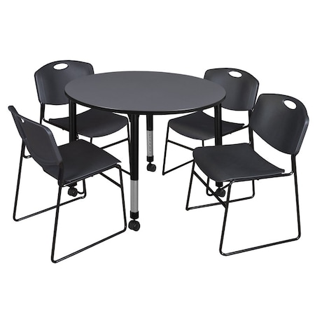 Tables > Height Adjustable > Round Mobile Table & Chair Sets, 48 W, 48 L, 23-34 H, Grey MPN:TB48RNDGYAPCBK44BK