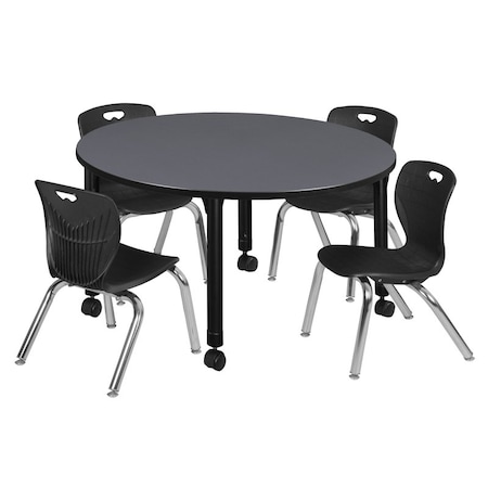 Tables > Height Adjustable > Round Mobile Table & Chair Sets, 48 W, 48 L, 23-34 H, Grey MPN:TB48RNDGYAPCBK45BK