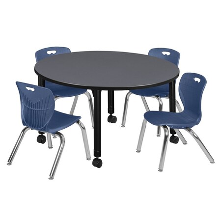Tables > Height Adjustable > Round Mobile Table & Chair Sets, 48 W, 48 L, 23-34 H, Grey MPN:TB48RNDGYAPCBK45NV
