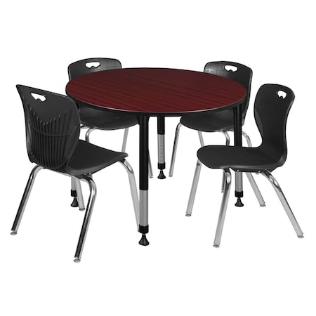 Tables > Height Adjustable > Round Table & Chair Sets, 48 W, 48 L, 23-34 H, Mahogany MPN:TB48RNDMHAPBK40BK