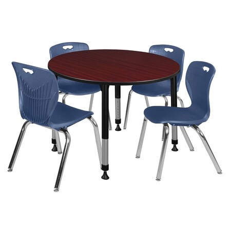 Tables > Height Adjustable > Round Table & Chair Sets, 48 W, 48 L, 23-34 H, Mahogany MPN:TB48RNDMHAPBK40NV