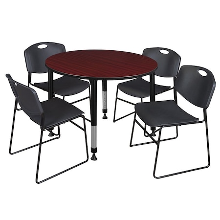 Tables > Height Adjustable > Round Table & Chair Sets, 48 W, 48 L, 23-34 H, Mahogany MPN:TB48RNDMHAPBK44BK