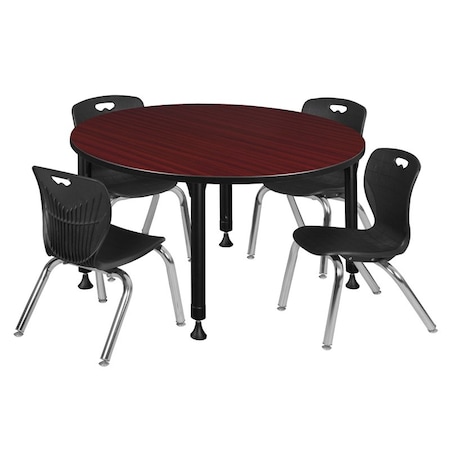 Tables > Height Adjustable > Round Table & Chair Sets, 48 W, 48 L, 23-34 H, Mahogany MPN:TB48RNDMHAPBK45BK