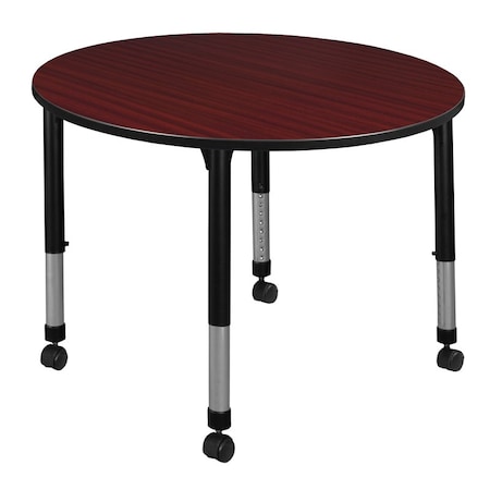 Round Mobile Tables, 48 W, 48 L, 23-34 H, Wood, Metal, Mahogany MPN:TB48RNDMHAPCBK
