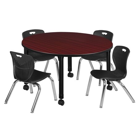 Tables > Height Adjustable > Round Mobile Table & Chair Sets, 48 W, 48 L, 23-34 H, Mahogany MPN:TB48RNDMHAPCBK45BK
