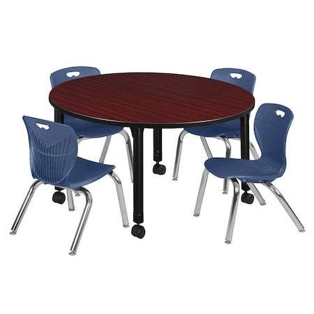 Tables > Height Adjustable > Round Mobile Table & Chair Sets, 48 W, 48 L, 23-34 H, Mahogany MPN:TB48RNDMHAPCBK45NV