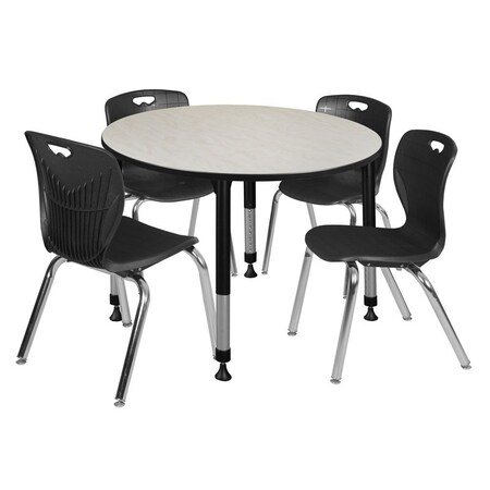 Tables > Height Adjustable > Round Table & Chair Sets, 48 W, 48 L, 23-34 H, Maple MPN:TB48RNDPLAPBK40BK