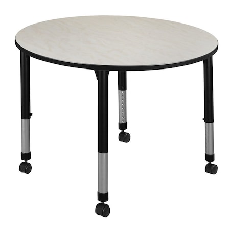 Round Mobile Tables, 48 W, 48 L, 23-34 H, Wood, Metal, Maple MPN:TB48RNDPLAPCBK