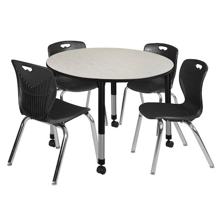 Tables > Height Adjustable > Round Mobile Table & Chair Sets, 48 W, 48 L, 23-34 H, Maple MPN:TB48RNDPLAPCBK40BK