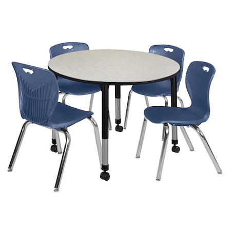Tables > Height Adjustable > Round Mobile Table & Chair Sets, 48 W, 48 L, 23-34 H, Maple MPN:TB48RNDPLAPCBK40NV