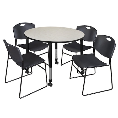 Tables > Height Adjustable > Round Mobile Table & Chair Sets, 48 W, 48 L, 23-34 H, Maple MPN:TB48RNDPLAPCBK44BK