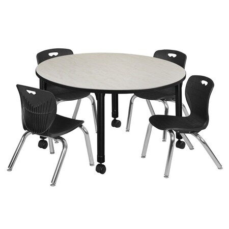 Tables > Height Adjustable > Round Mobile Table & Chair Sets, 48 W, 48 L, 23-34 H, Maple MPN:TB48RNDPLAPCBK45BK