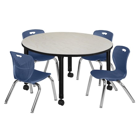 Tables > Height Adjustable > Round Mobile Table & Chair Sets, 48 W, 48 L, 23-34 H, Maple MPN:TB48RNDPLAPCBK45NV