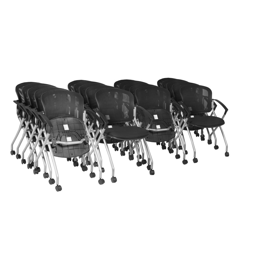 Regency Cadence Mesh Nesting Chairs With Arms, Silver/Black, Pack Of 20 Chairs MPN:2309BK20PK