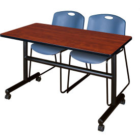 Regency® Kobe Training Nesting Table with 2 Zeng Blue Stack Chairs 48